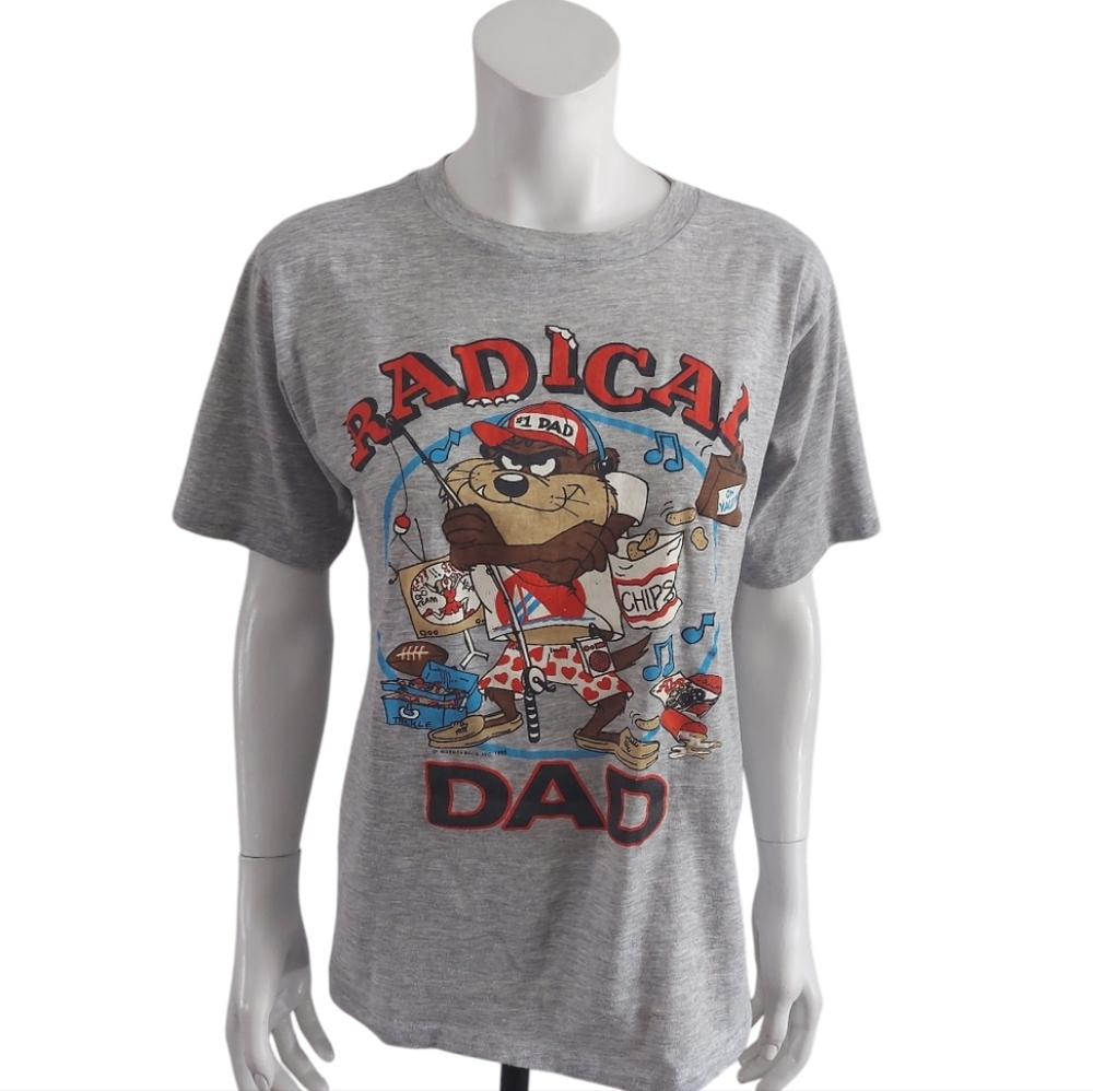 Looney Tunes Radical Dad Gray Taz T-Shirt,(flaws,) size S
